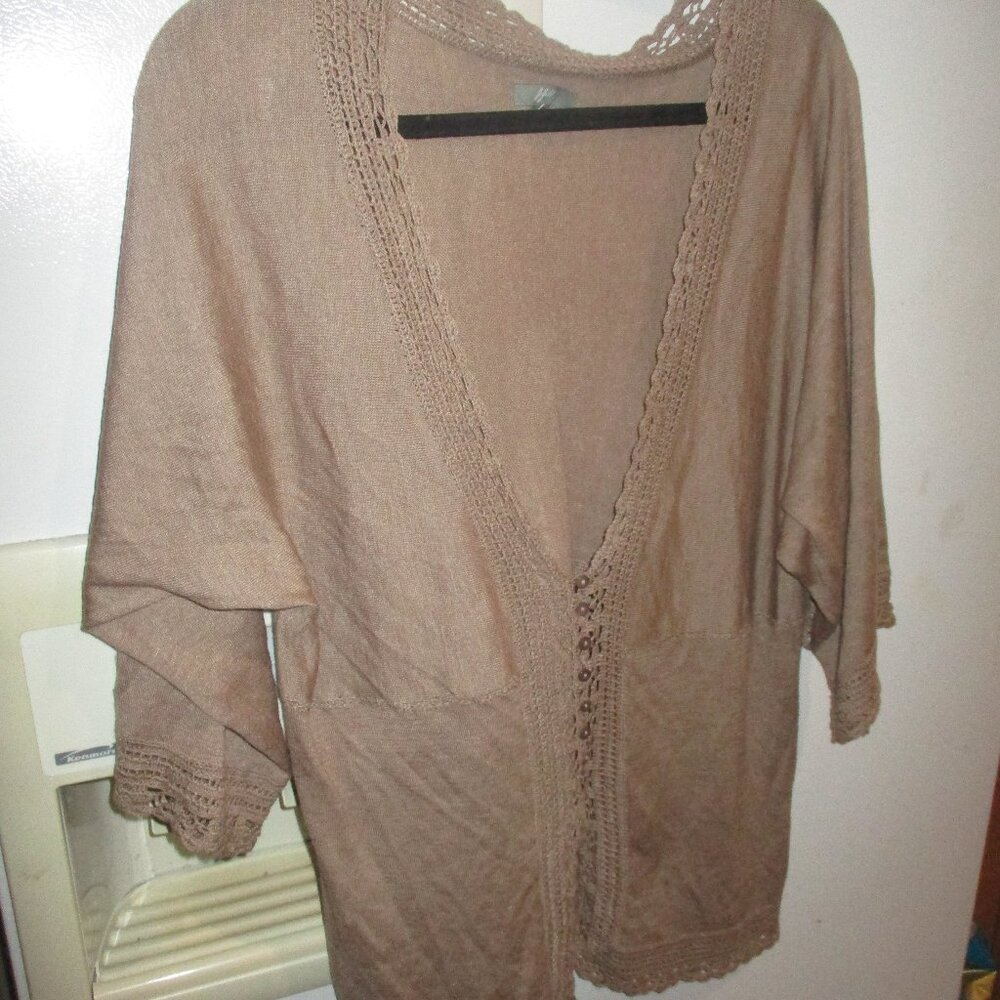 J. Jill Cardigan Sweater Tan tunic  tussah silk/cotton  L